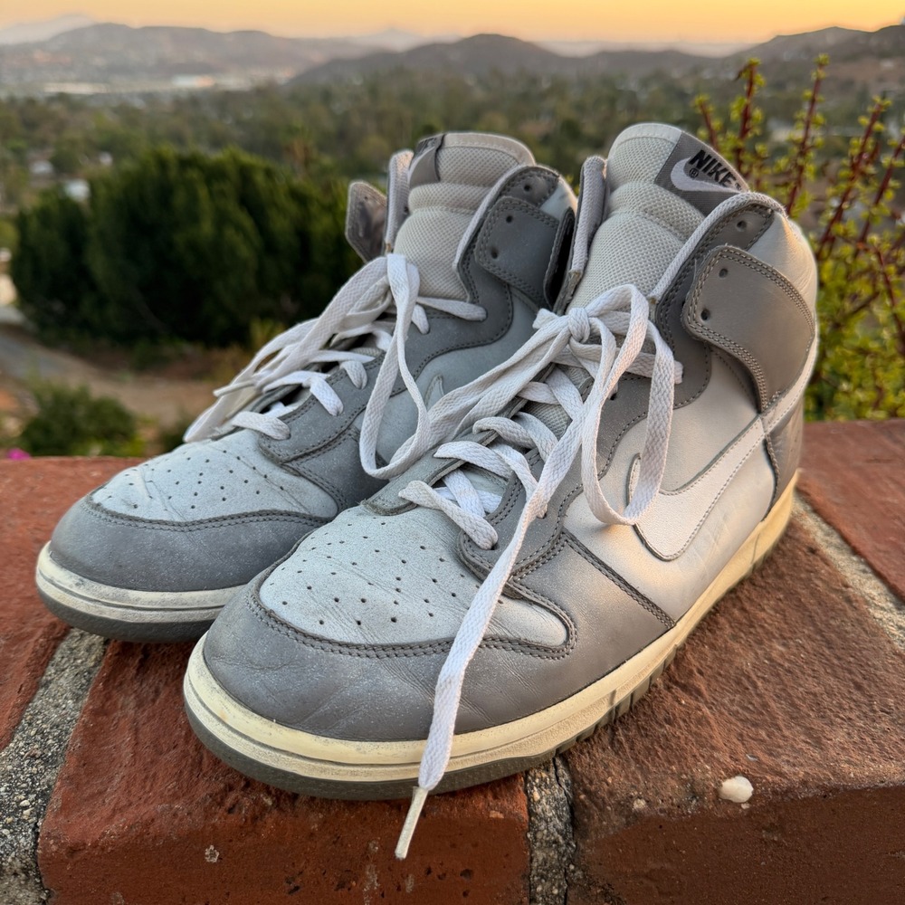 Vintage 2006 Nike Dunk High Grey White Leather Size 13 309432-012 Streetwear Y2K